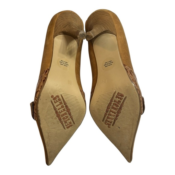 Seychelles Tan Suede Stiletto Heel Size 8.5 Croc Embossed Leather Accent Buckle - Picture 5 of 16